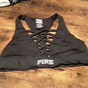 NWOT Pink Victoria's Secret Sexy Black Small Wirefree Lace Front Sports Bra